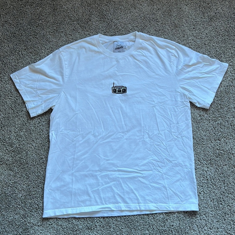 Men's White Short Sleeve Tee with Radio Chest Graphic